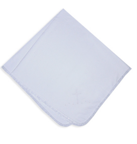 White Baby Cross Blanket w/Lace Trim