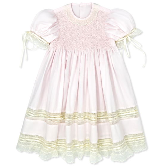 Margaret Bishop Dress- Spring Pink w/Ecru smocking