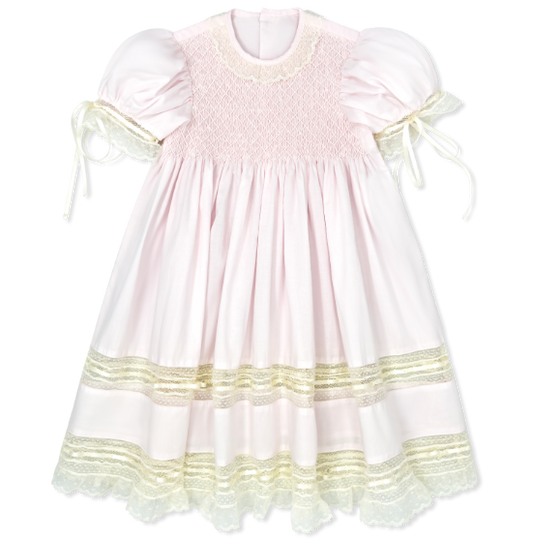 Margaret Bishop Dress- Spring Pink w/Ecru smocking
