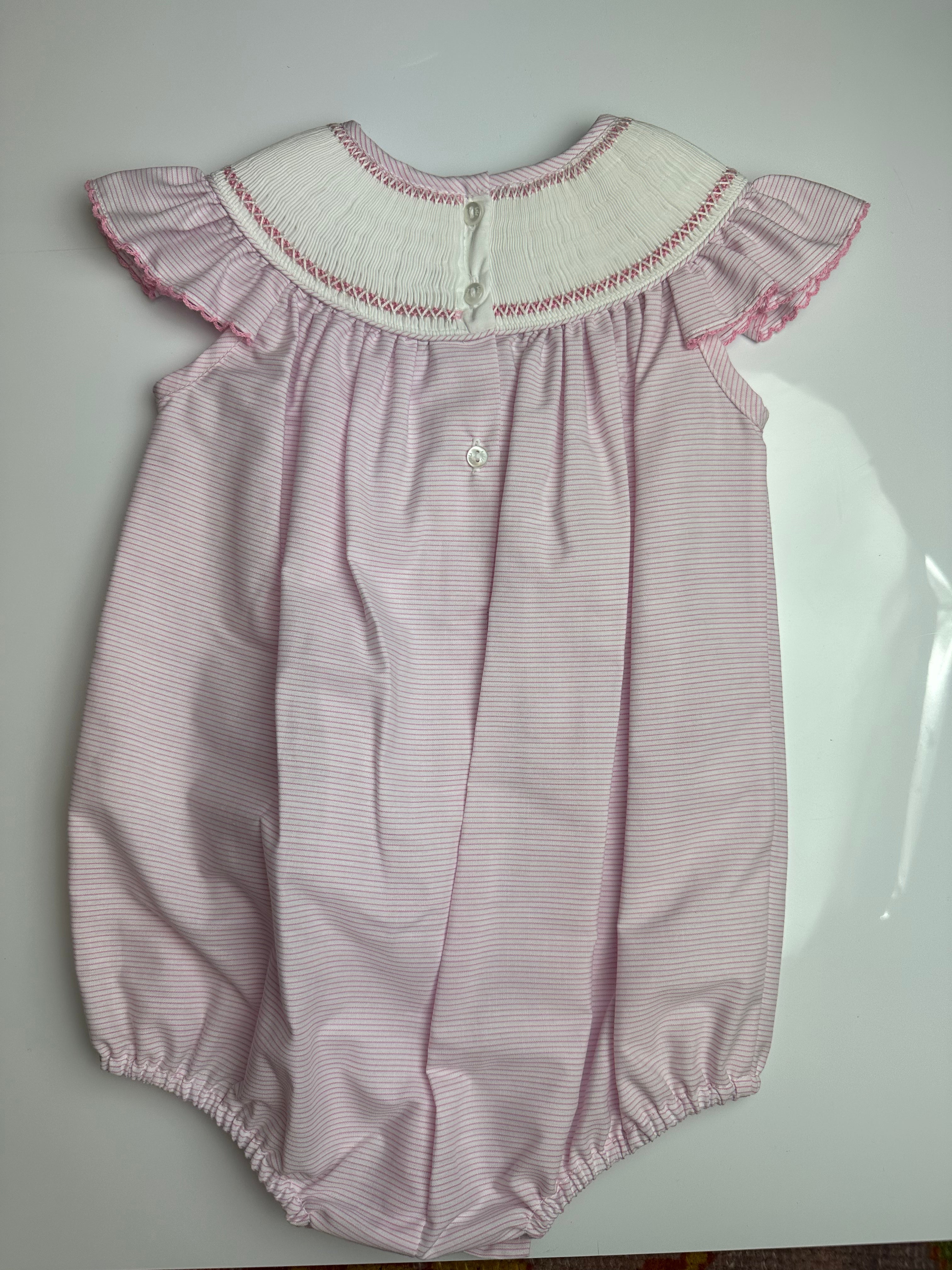 Pink Smocked Tiny Stripe Angel Wing Bishop Bubble