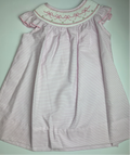 Pink Smocked Tiny Stripe Angel Wing Bishop Dress