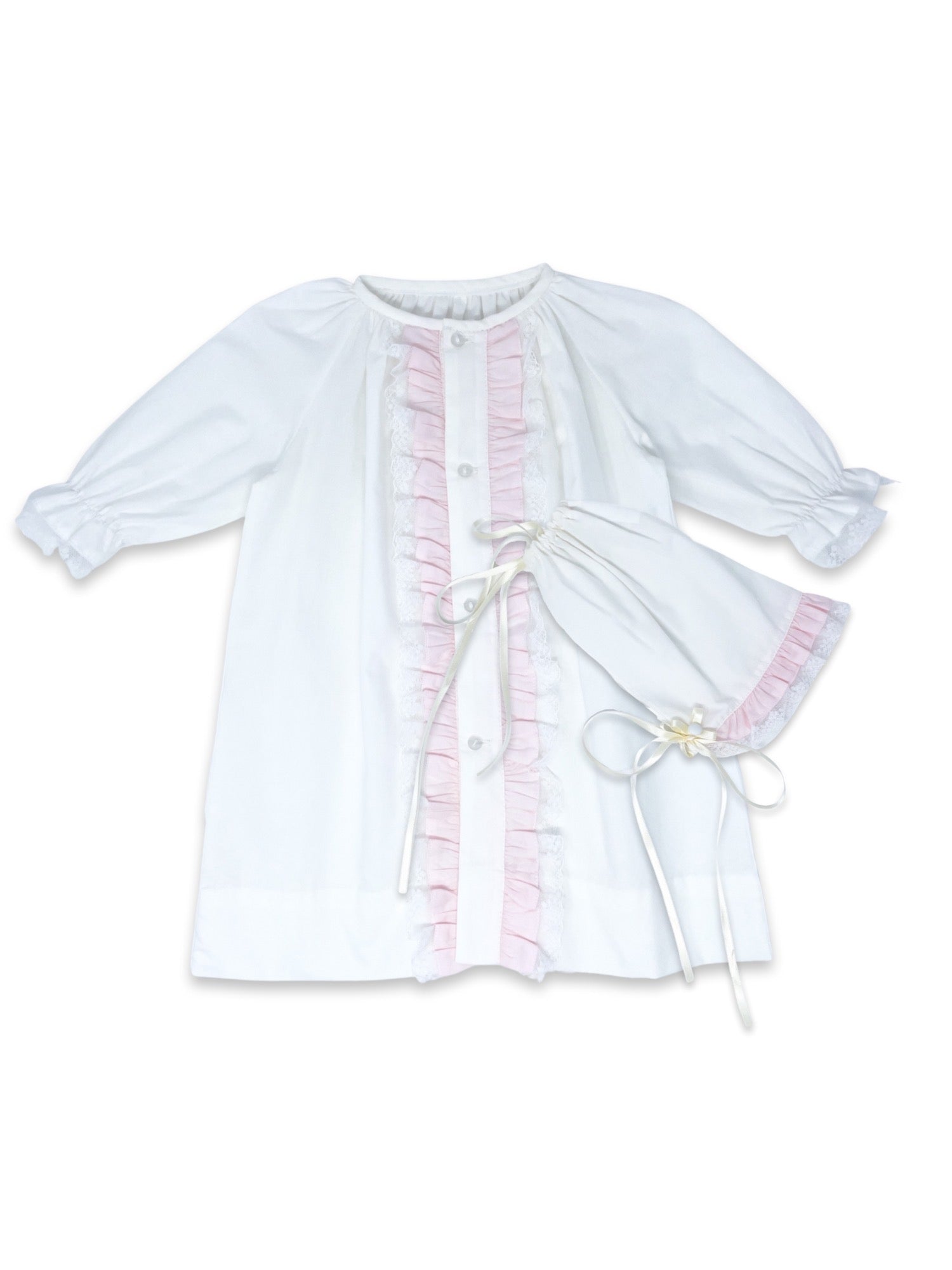 Daygown w/Pink Ruffle and bonnet