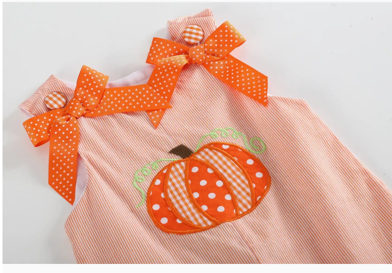 Orange Pinstripe Pumpkin & Bows Playsuit