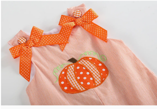 Orange Pinstripe Pumpkin & Bows Playsuit