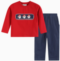 Red Santa Smocked Shirt & Navy Pants Set