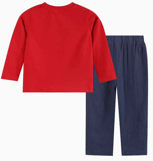 Red Santa Smocked Shirt & Navy Pants Set