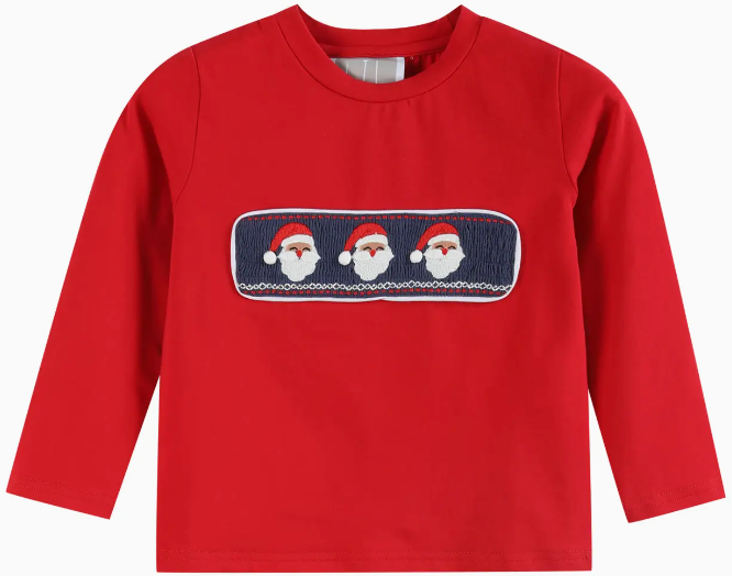 Red Santa Smocked Shirt & Navy Pants Set