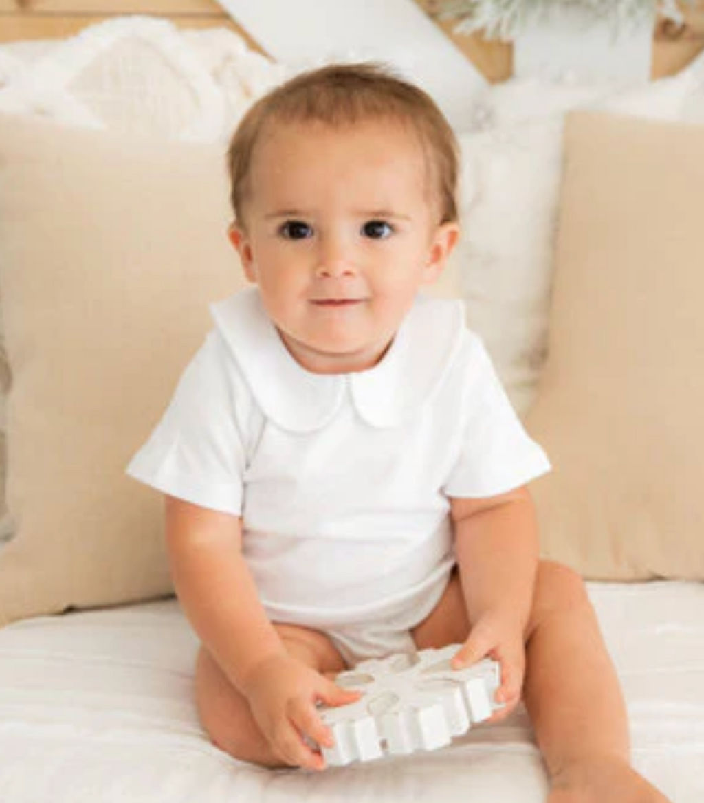 Unisex Short Sleeve Peter Pan Collar Bodysuit