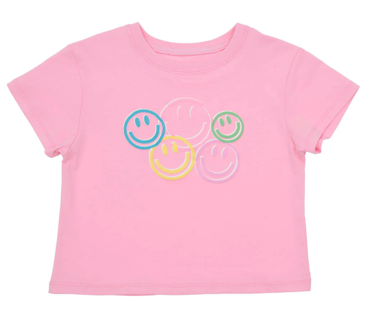 Smiley Face Puffy Screen Print on Pink Boxy