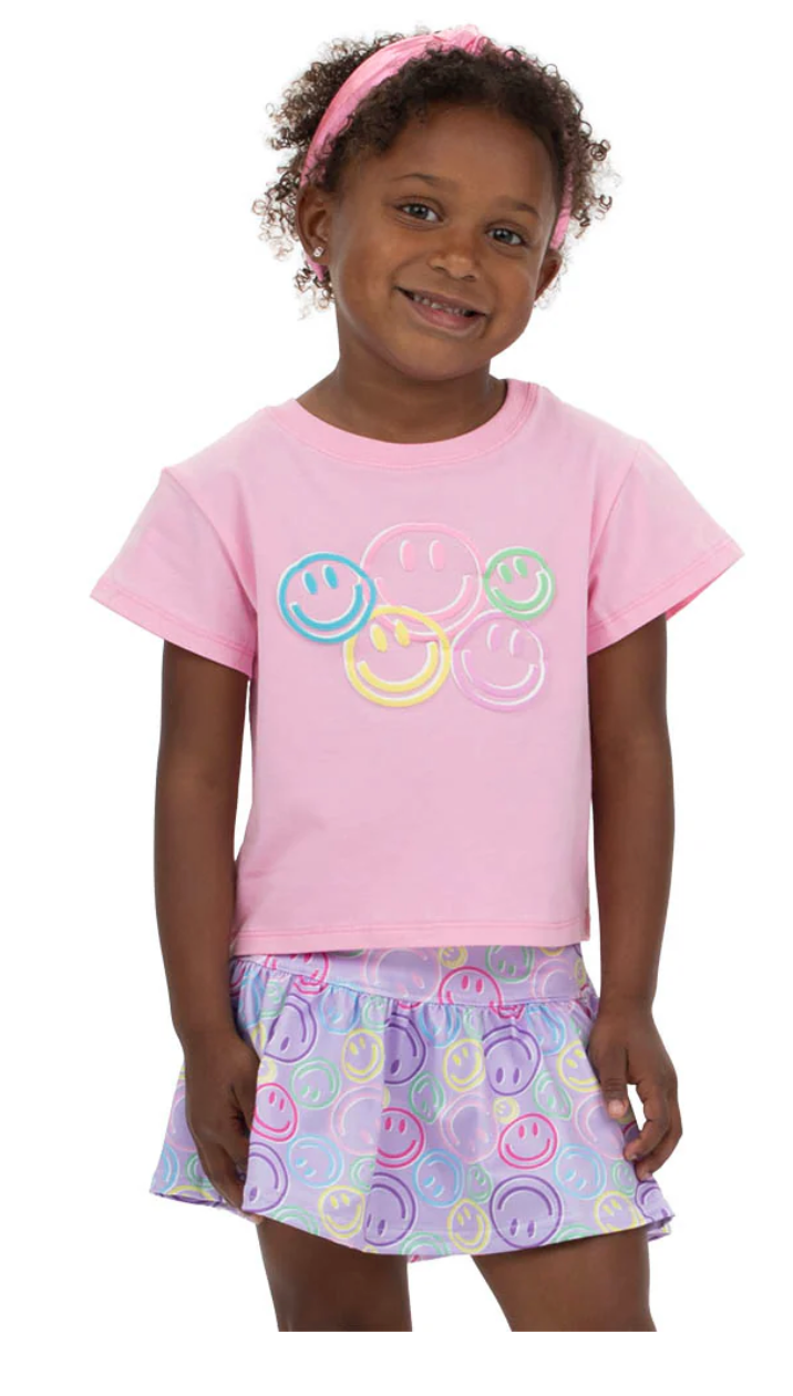 Smiley Face Puffy Screen Print on Pink Boxy