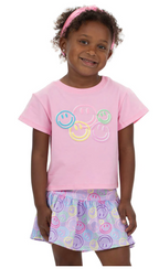 Smiley Face Puffy Screen Print on Pink Boxy