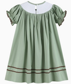Sage Green Turkey Smocked Smocked Bishop Dress