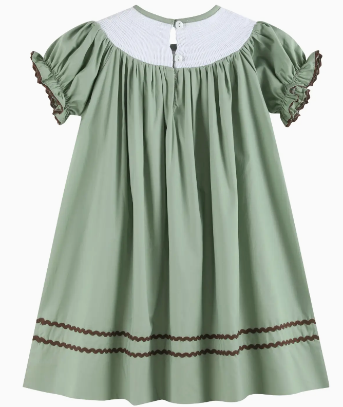 Sage Green Turkey Smocked Smocked Bishop Dress